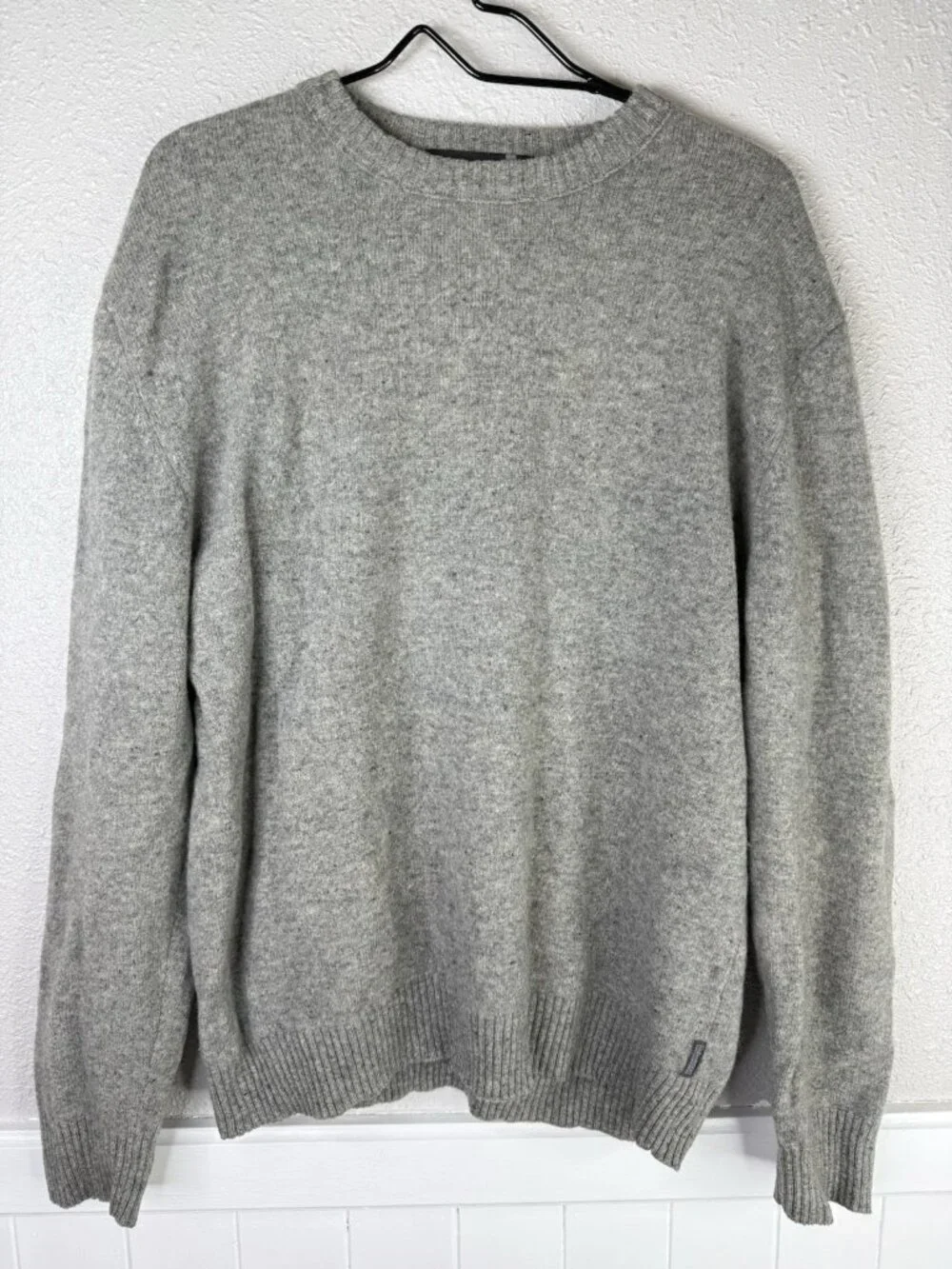 Fisherman Out Of Ireland Sweater Men XXL Gray Flecked Lambswool Knit Elbow Patch